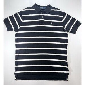 Ralph Lauren Polo Shirt‎ XL Black With White Stripes White Horse. Preppy VTG